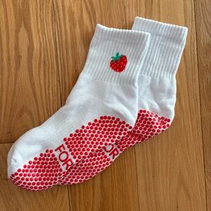 Charming White and Red grip Socks with Strawberry Motif